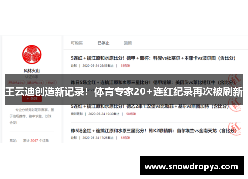 王云迪创造新记录！体育专家20+连红纪录再次被刷新